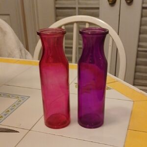 Set of Two Pink and Purple Glass Vases